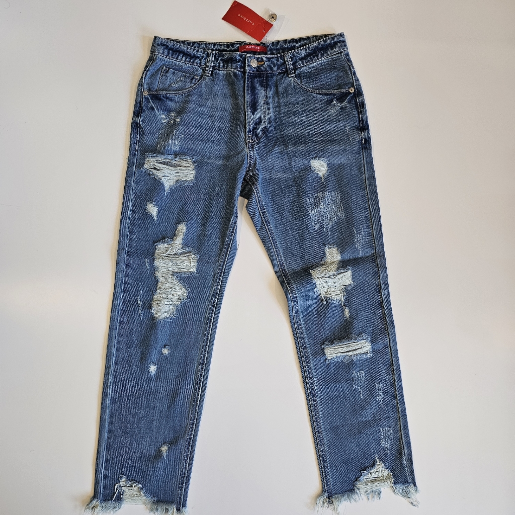 Caffeine Women Jeans Size M Blue Cotton Denim Mid Rise Destructed Y2k Ankle